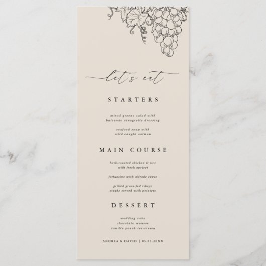 Let's Eat Napa Valley Vineyard Vinery Wedding メニュー (正面)