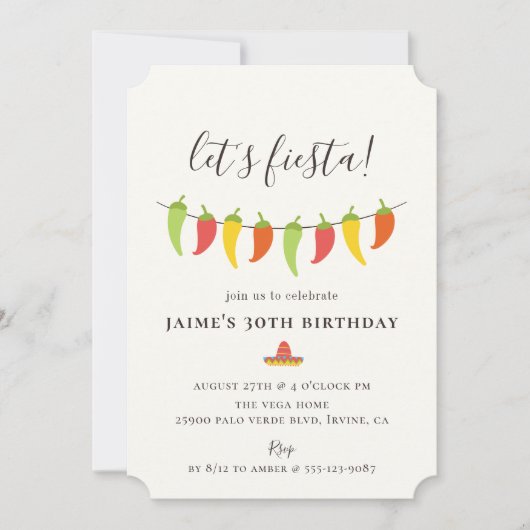 Let's Fiesta! チリペッパー誕生日パーティー 招待状 (正面)