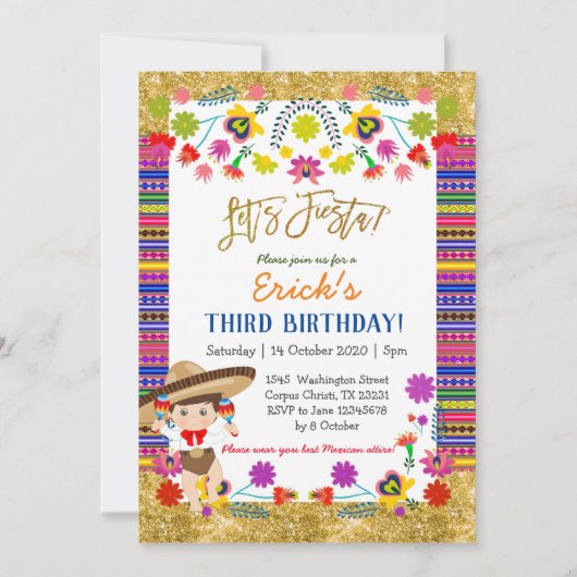 Let's Fiesta 子供のメキシカンバースデー招待状 招待状 (正面)