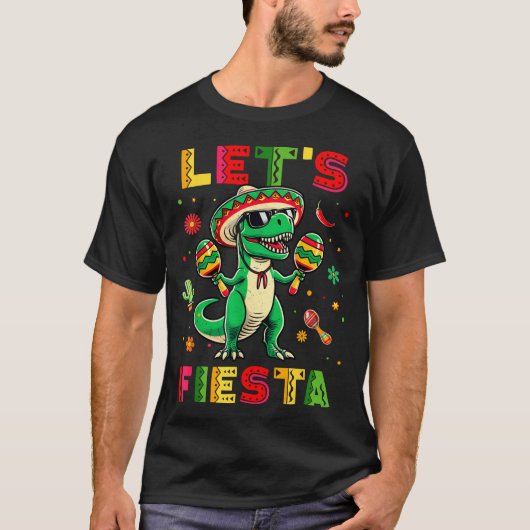 Let's Fiesta 恐竜 シンコ デ マヨ少年 子供 Tシャツ (正面)