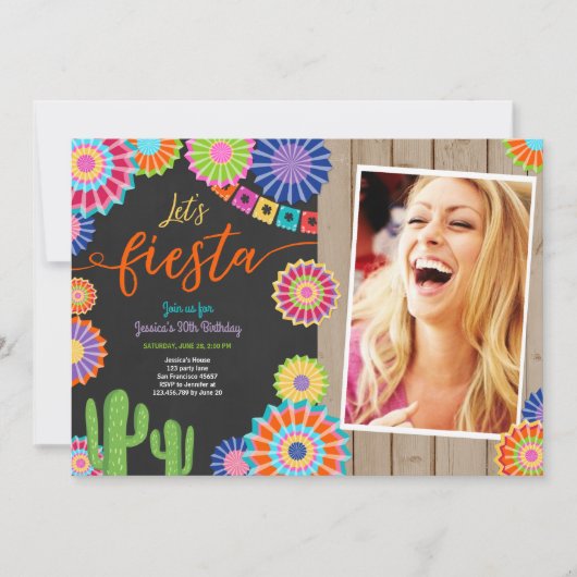Let's Fiesta 招待状 メキシコ風 誕生日 30歳 女性 (正面)