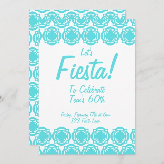 Let's Fiesta! 青色カスタマイズ招待状 招待状 (正面/裏面)