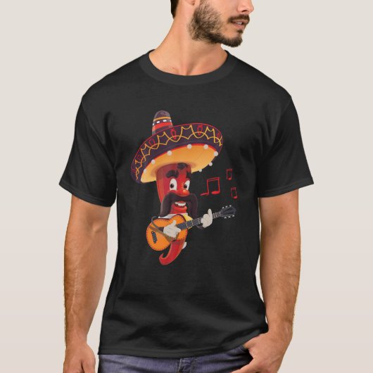 Let's Fiesta 5 De Mayo Viva Mexico Pepper Guitar Tシャツ (正面)