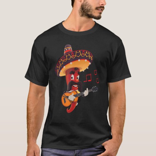Let's Fiesta 5 De Mayo Viva Mexico Pepper Guitar Tシャツ (正面)