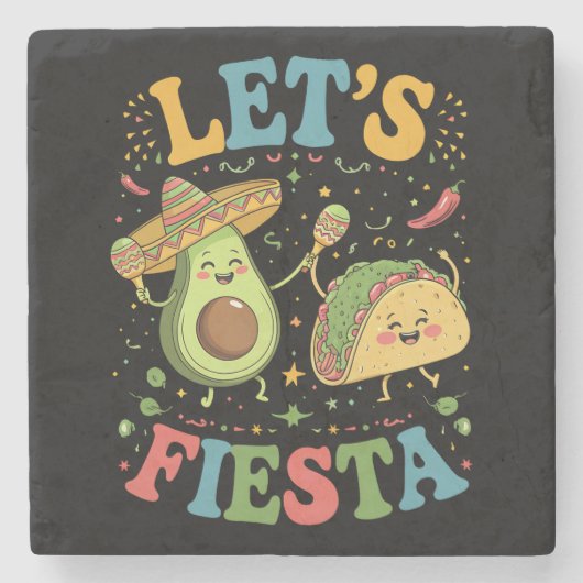 Let'S Fiesta Avocado And Tacos Cinco De Mayo ストーンコースター (正面)