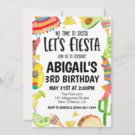 Let's Fiesta Birthday Party Invitation 招待状 (正面)