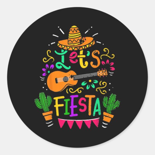Let's Fiesta Cinco De Mayoパーティーメキシコギター ラウンドシール (正面)