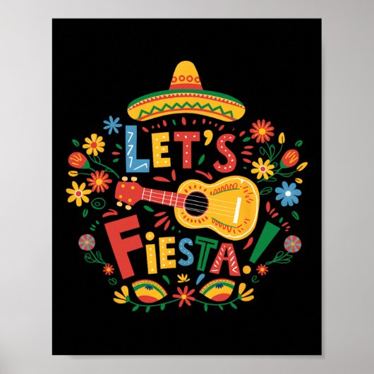 Let's Fiesta Cinco De Mayo Guitar おもしろい Mexican Pa ポスター (正面)