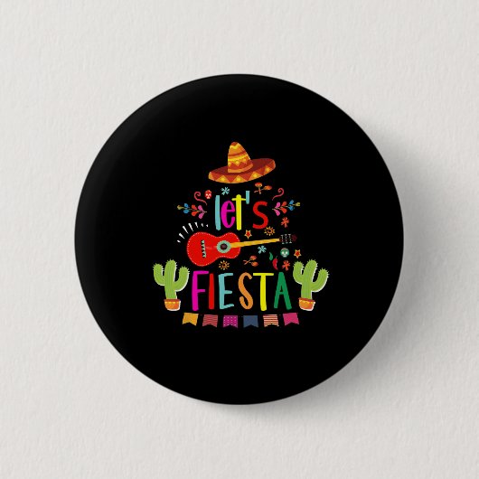 Let's Fiesta Cinco De Mayo Guitar おもしろい Mexican Pa 缶バッジ (正面)