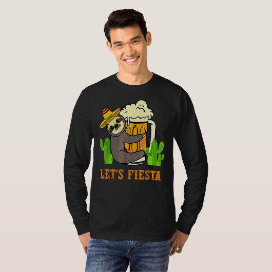 Let's Fiesta Sloth Beer Drink Cinco De Mayo Mex Tシャツ (正面フル)