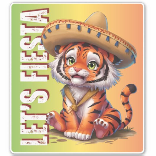 Let's Fiesta - Tiger Cinco de Mayoステッカー シール (正面)