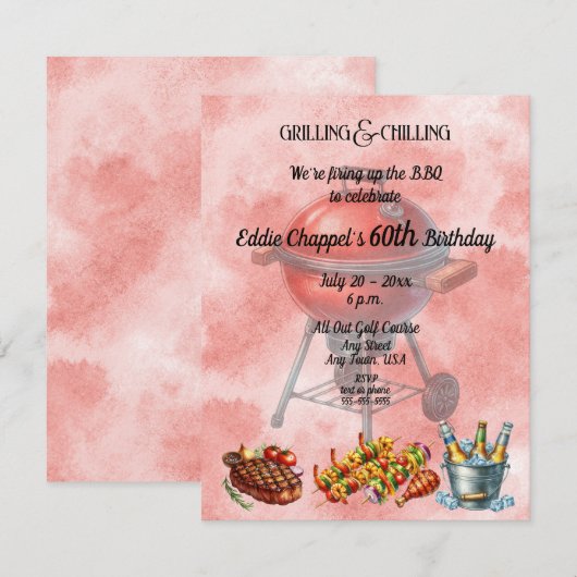 Let's Fire Up the Grille 60th Birthday Invitation 招待状 (正面/裏面)