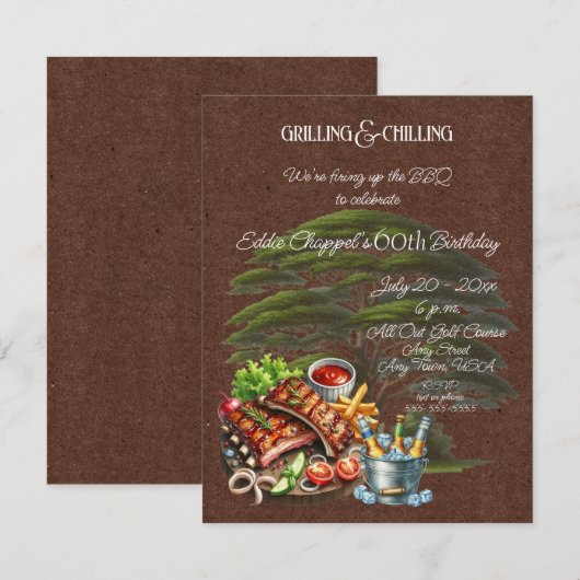 Let's Fire Up the Grille 60th Birthday Invitation 招待状 (正面/裏面)