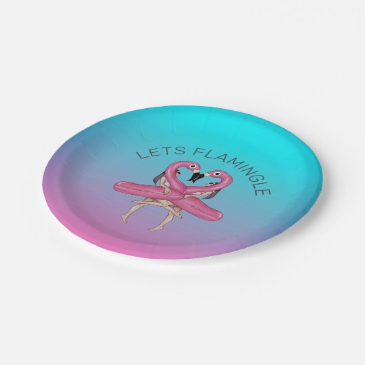 Let's Flamingleパーティーフロートオンブレピンク ペーパープレート (アングル)