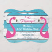Let's Flamingle ストライプの Birthday Party招待 招待状 (正面/裏面)