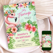 「Let's Flamingle」ピンクフラインゴ 9歳の誕生日パーティーのお誘い 招待状