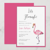 Let's Flamingle! - ホットピンクと白のウェディングシャワー 招待状 (正面/裏面)