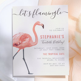 Let's Flamingle | 現代的なフラミンゴの誕生日パーティー インビテーションポストカード