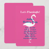 Let's Flamingle Birthday Party招待 – ピンク 招待状 (正面/裏面)