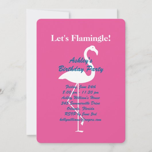 Let's Flamingle Birthday Party招待 – ピンク 招待状 (正面)