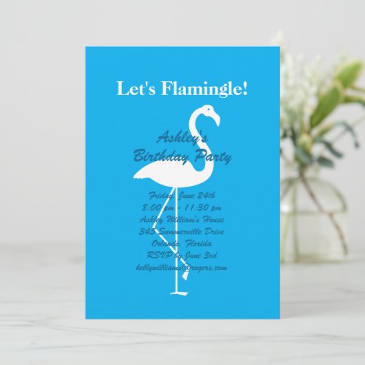 Let's Flamingle Birthday Party Invitation - Blue 招待状 (スタンド正面)