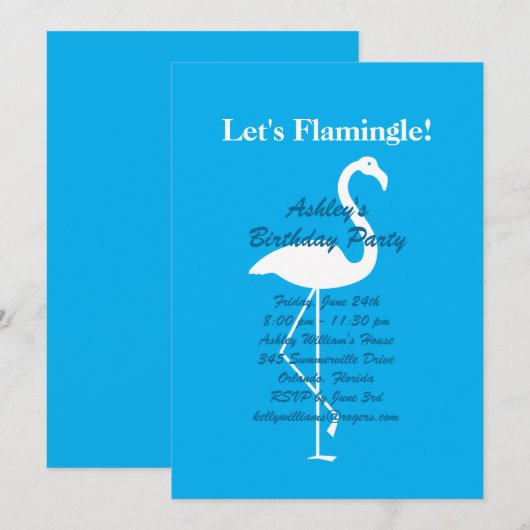 Let's Flamingle Birthday Party Invitation - Blue 招待状 (正面/裏面)