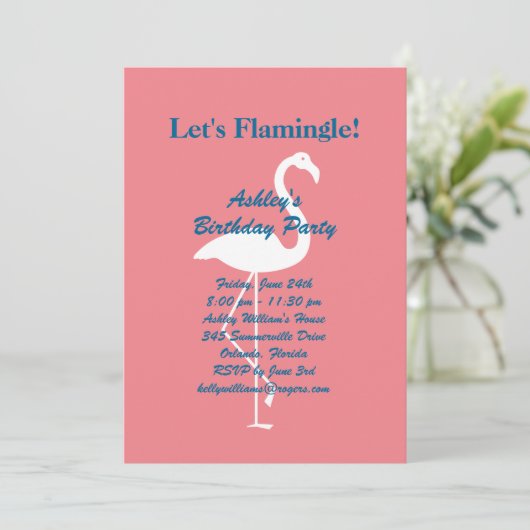Let's Flamingle Birthday Party Invitation - Coral 招待状 (スタンド正面)