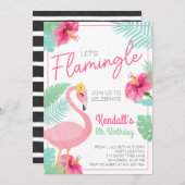 Let's Flamingle Flamingo Birthday Party Invitation 招待状 (正面/裏面)