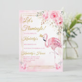 Let's Flamingle  Modern Flamingo Birthday Party 招待状 (スタンド正面)