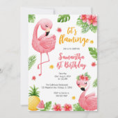 Let's Flamingle Pink Girl Tropical Birthday 招待状 (正面)