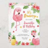 Let's Flamingle Pink Girl Tropical Birthday 招待状 (正面/裏面)