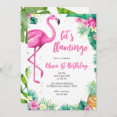 Let's Flamingle Pink Girl Tropical Birthday 招待状 (正面/裏面)