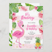 Let's Flamingle Pink Girl Tropical Birthday 招待状 (正面/裏面)