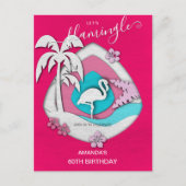 Let's Flamingle Tropical Flamingo 60th Birthday インビテーションポストカード (正面)