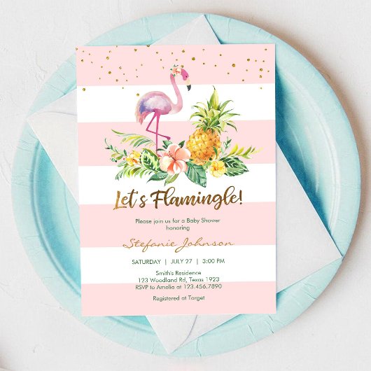 Let's Flamingo Baby Shower Invitation 招待状