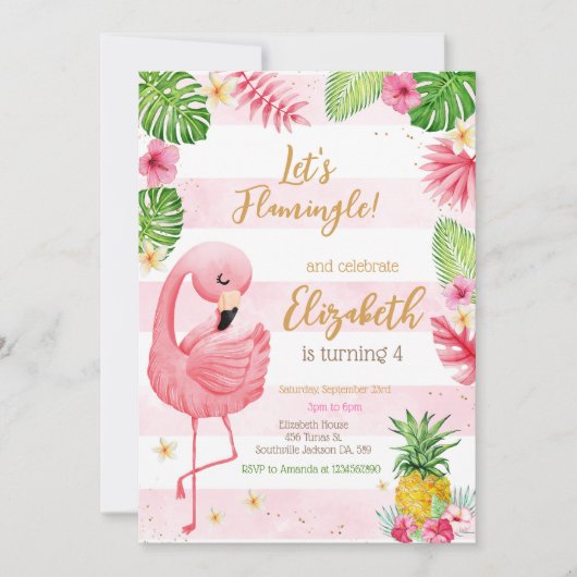 Let's Flamingo Flamingle Tropical Birthday 招待状 (正面)
