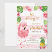 Let's Flamingo Flamingle Tropical Birthday 招待状 (正面/裏面)