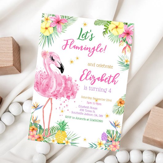 Let's Flamingo Flamingle Tropical Birthday 招待状