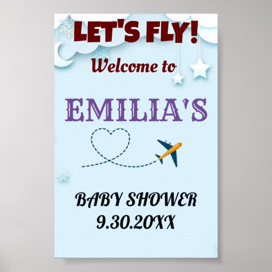 Let's Fly Baby Shower Welcome Sign - カスタム ポスター (正面)