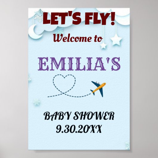Let's Fly Baby Shower Welcome Sign - カスタム ポスター (正面)