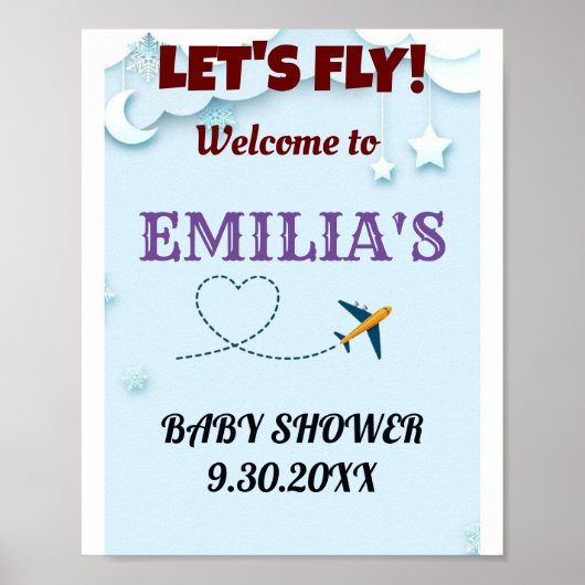 Let's Fly Baby Shower Welcome Sign - カスタム ポスター (正面)