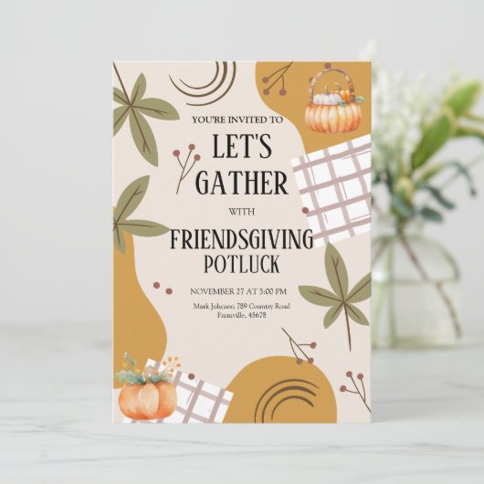 Let's Gather Friendsgiving Potluck Thanksgiving  招待状 (スタンド正面)