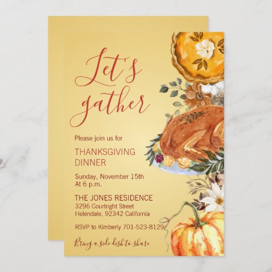 Let's gather Thanksgiving Dinner 招待状 (正面/裏面)