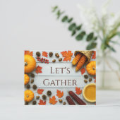 Let's Gather Thanksgiving Invitation Postcard ポストカード (スタンド正面)