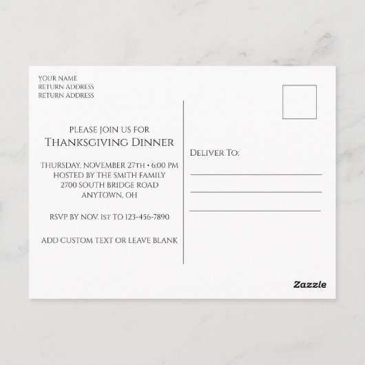 Let's Gather Thanksgiving Invitation Postcard ポストカード (裏面)