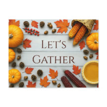 Let's Gather Thanksgiving Invitation Postcard