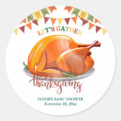 Let's Gather Thanksgiving Turkey Feast Baby Shower ラウンドシール (正面)