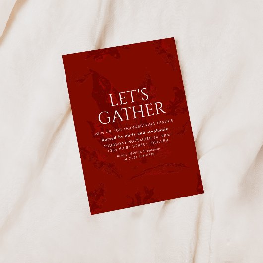 Let's Gather Vintage Red Thanksgiving Invitation 招待状