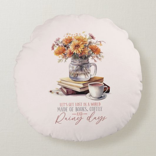 Let's Get – ブッ失ったク、コーヒー、雨素朴 ラウンドクッション (正面)