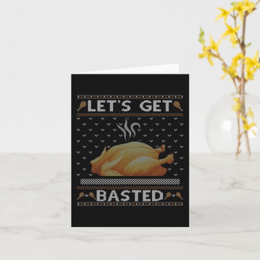 Let's Get Basted Turkey Fall Vibes Ugly Thanksgivi カード (黄色い花)